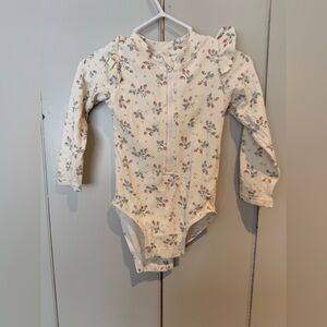 Quincy Mae Cream Floral Long-Sleeve One-Piece Bodysuit